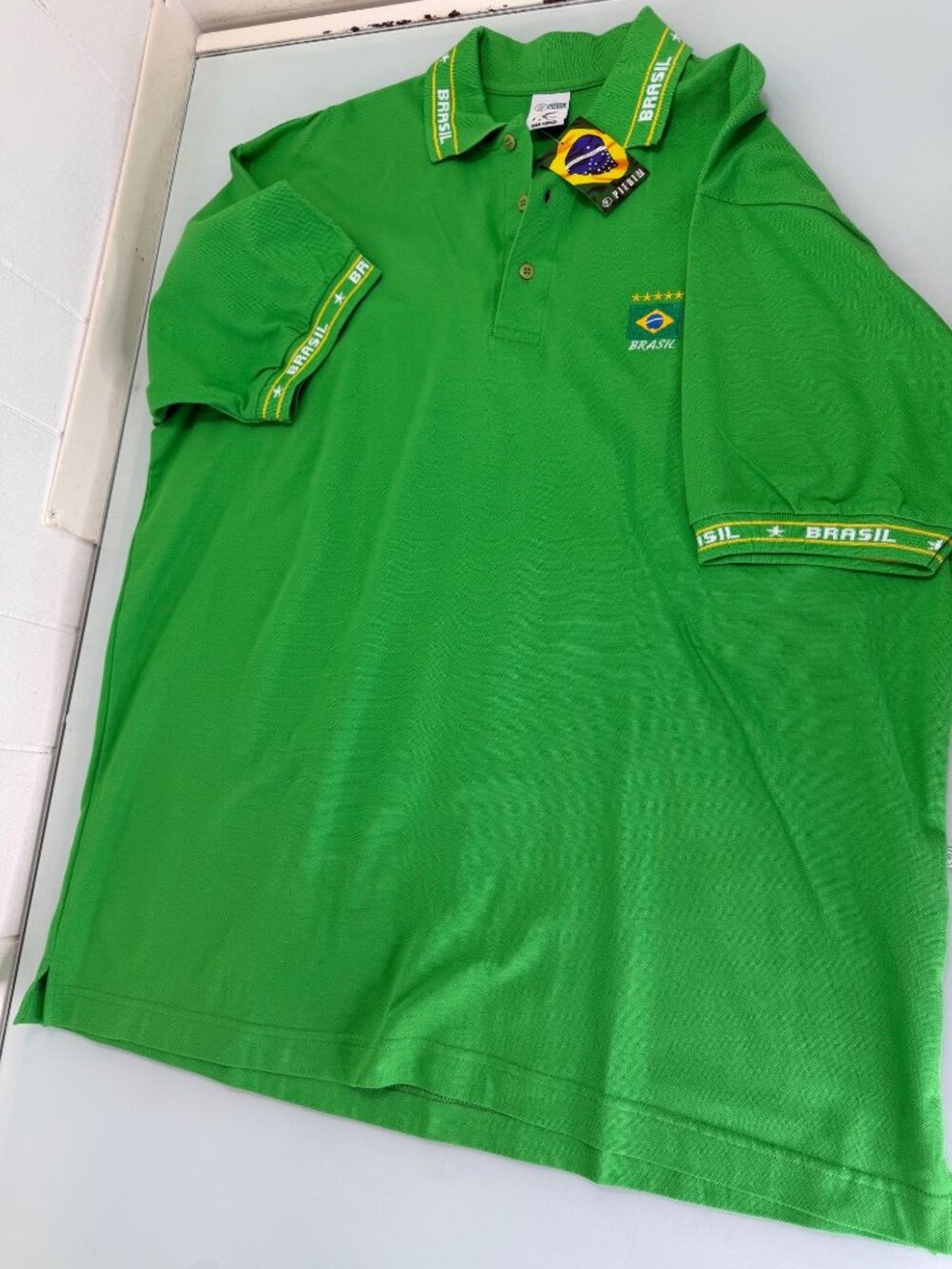 New Pierim Polo Shirt Men’s XXL 2XL Brazil Soccer Short Sleeve 100% Cotton NWT